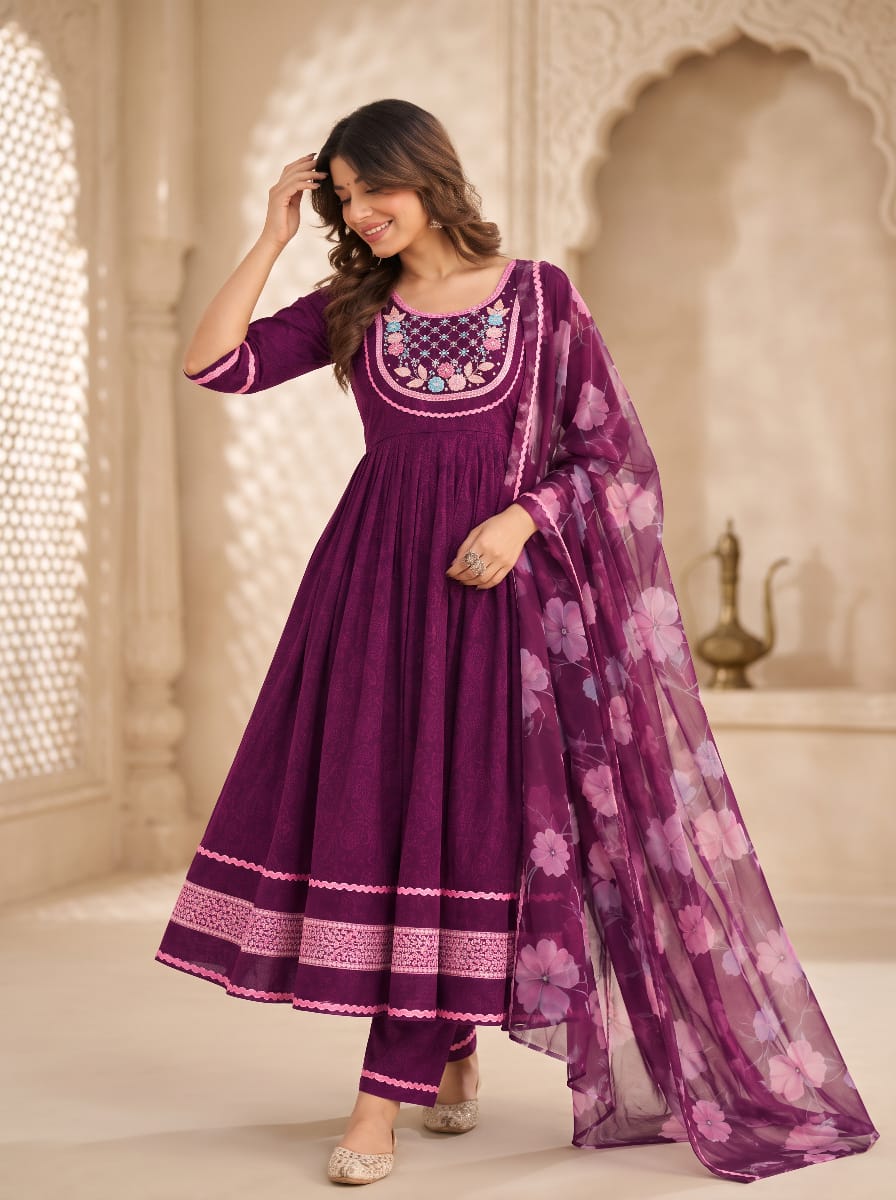 Purple Women's Kurta Set with Dupatta